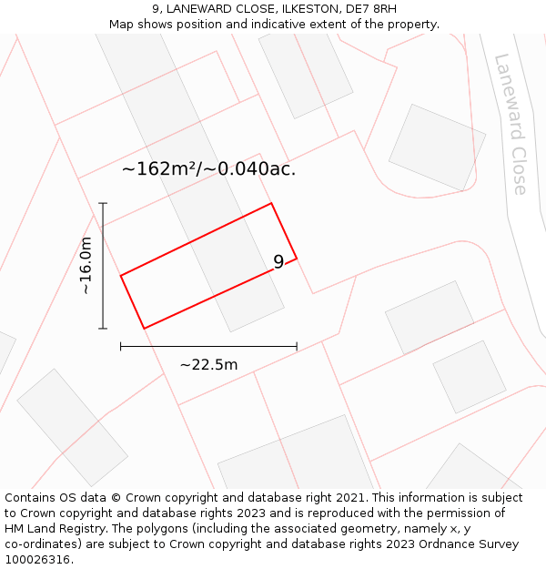 9, LANEWARD CLOSE, ILKESTON, DE7 8RH: Plot and title map