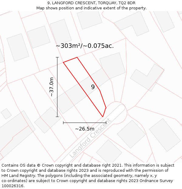 9, LANGFORD CRESCENT, TORQUAY, TQ2 8DR: Plot and title map
