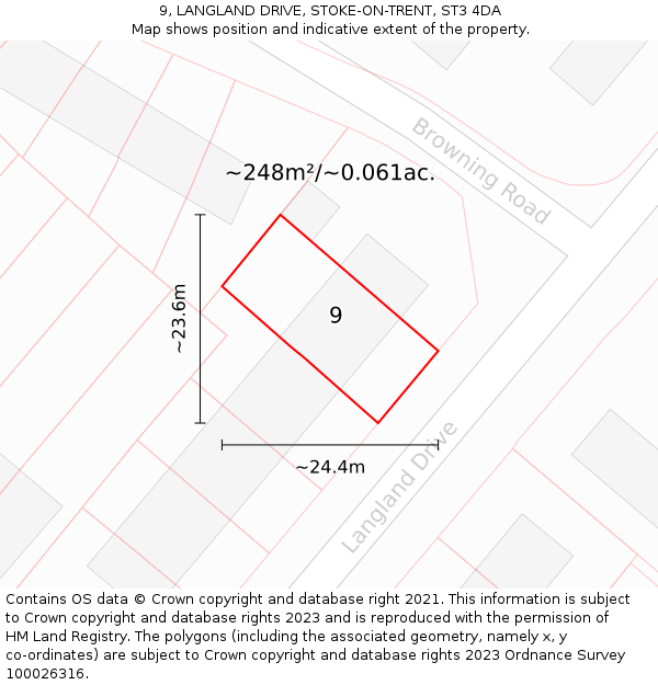 9, LANGLAND DRIVE, STOKE-ON-TRENT, ST3 4DA: Plot and title map