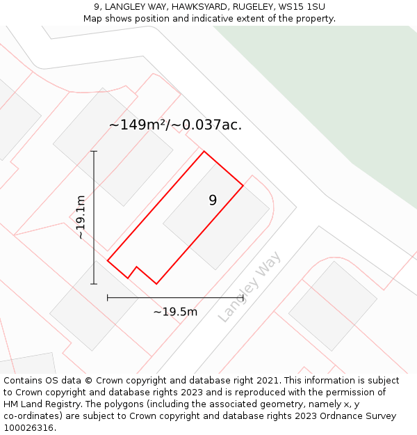 9, LANGLEY WAY, HAWKSYARD, RUGELEY, WS15 1SU: Plot and title map