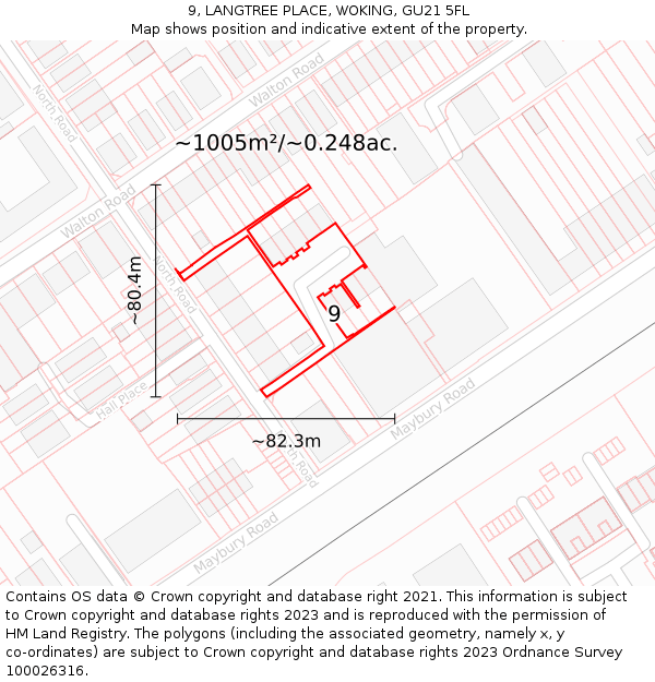 9, LANGTREE PLACE, WOKING, GU21 5FL: Plot and title map