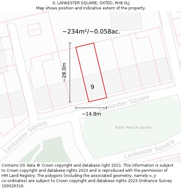 9, LANKESTER SQUARE, OXTED, RH8 0LJ: Plot and title map