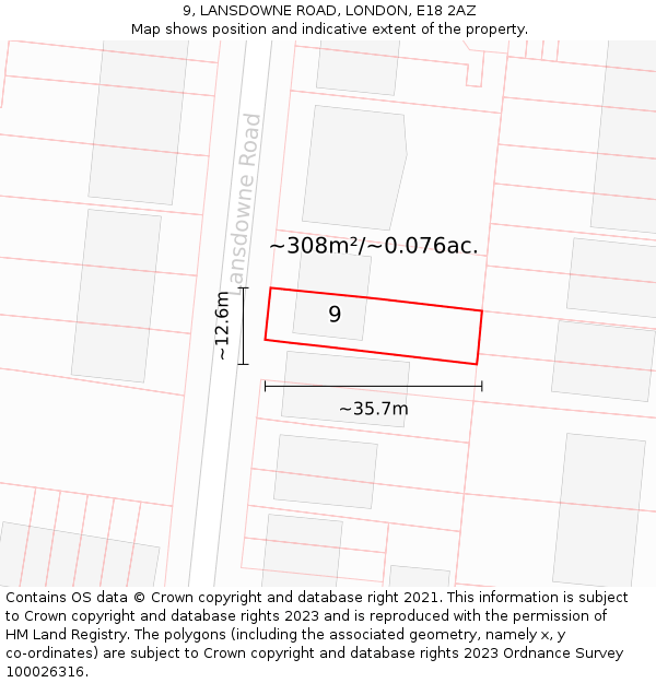 9, LANSDOWNE ROAD, LONDON, E18 2AZ: Plot and title map