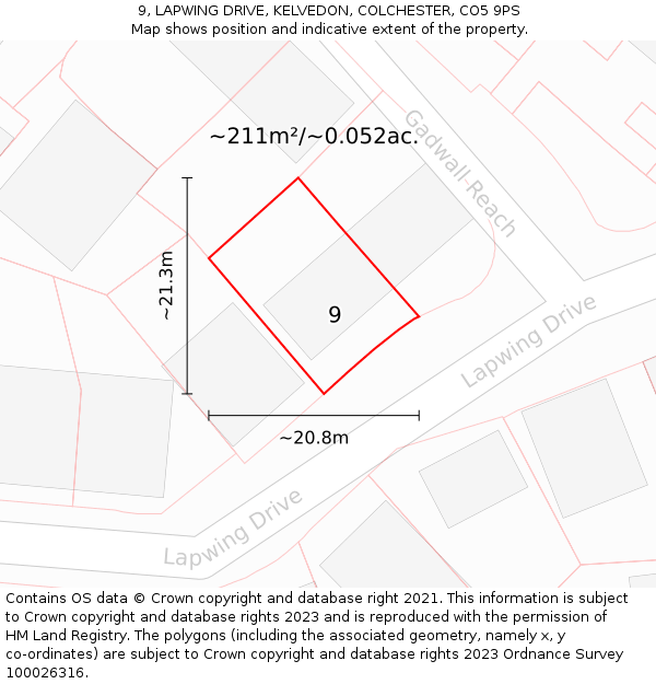 9, LAPWING DRIVE, KELVEDON, COLCHESTER, CO5 9PS: Plot and title map
