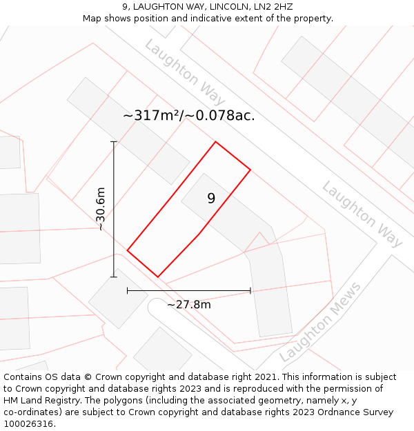 9, LAUGHTON WAY, LINCOLN, LN2 2HZ: Plot and title map