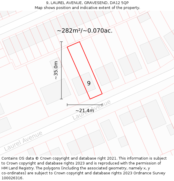 9, LAUREL AVENUE, GRAVESEND, DA12 5QP: Plot and title map