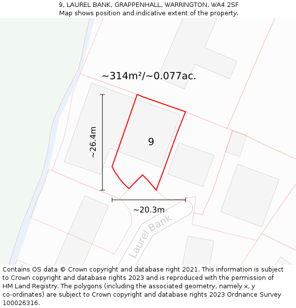 9, LAUREL BANK, GRAPPENHALL, WARRINGTON, WA4 2SF: Plot and title map
