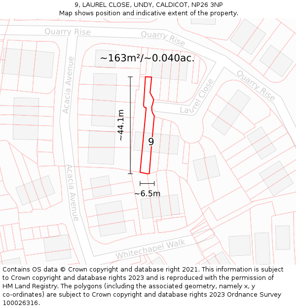 9, LAUREL CLOSE, UNDY, CALDICOT, NP26 3NP: Plot and title map