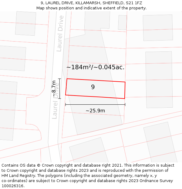 9, LAUREL DRIVE, KILLAMARSH, SHEFFIELD, S21 1FZ: Plot and title map