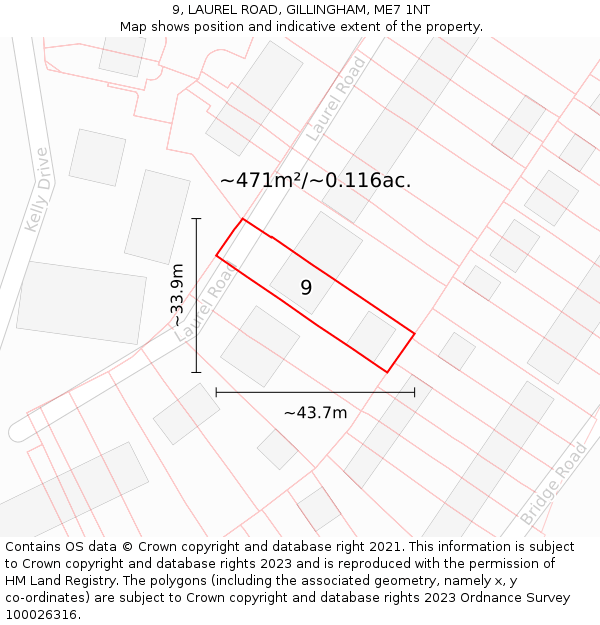 9, LAUREL ROAD, GILLINGHAM, ME7 1NT: Plot and title map