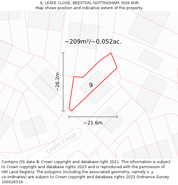 9, LEAFE CLOSE, BEESTON, NOTTINGHAM, NG9 6NR: Plot and title map