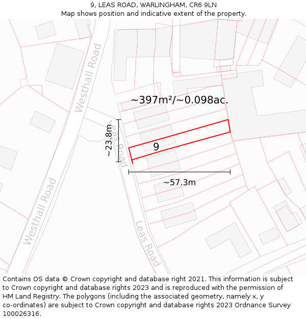 9, LEAS ROAD, WARLINGHAM, CR6 9LN: Plot and title map
