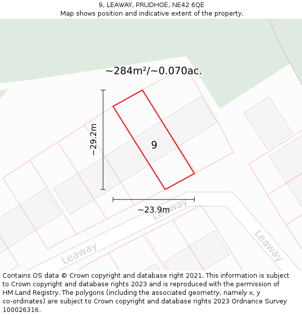 9, LEAWAY, PRUDHOE, NE42 6QE: Plot and title map