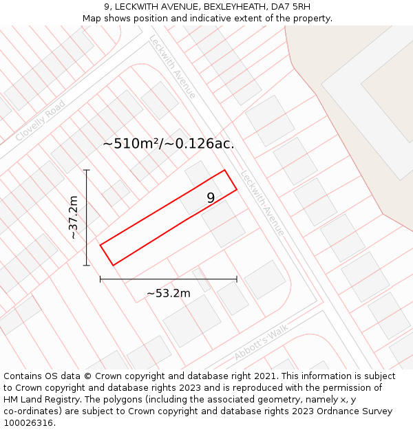 9, LECKWITH AVENUE, BEXLEYHEATH, DA7 5RH: Plot and title map