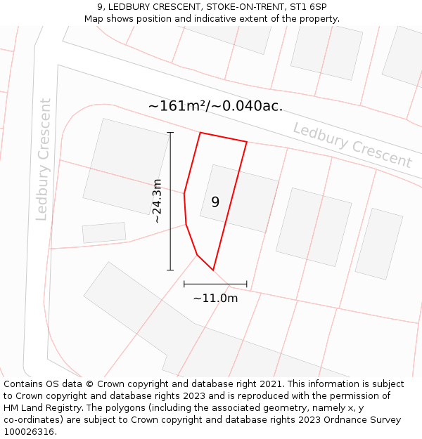 9, LEDBURY CRESCENT, STOKE-ON-TRENT, ST1 6SP: Plot and title map