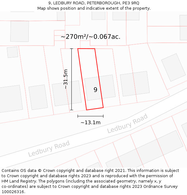9, LEDBURY ROAD, PETERBOROUGH, PE3 9RQ: Plot and title map
