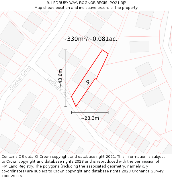 9, LEDBURY WAY, BOGNOR REGIS, PO21 3JP: Plot and title map