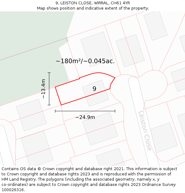 9, LEISTON CLOSE, WIRRAL, CH61 4YR: Plot and title map