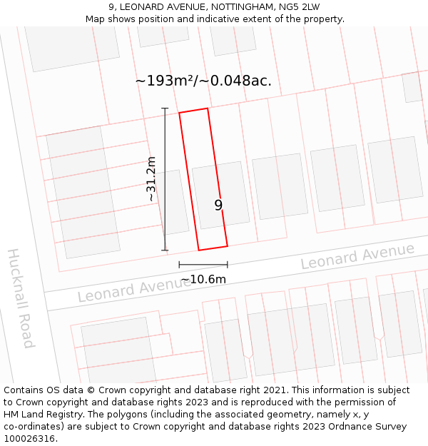 9, LEONARD AVENUE, NOTTINGHAM, NG5 2LW: Plot and title map