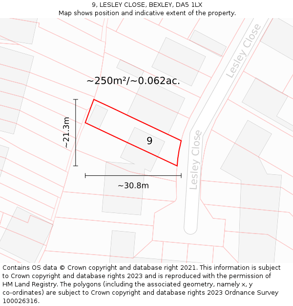 9, LESLEY CLOSE, BEXLEY, DA5 1LX: Plot and title map
