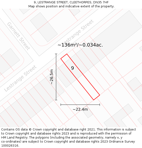 9, LESTRANGE STREET, CLEETHORPES, DN35 7HF: Plot and title map
