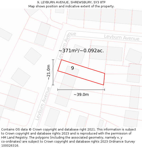 9, LEYBURN AVENUE, SHREWSBURY, SY3 8TP: Plot and title map