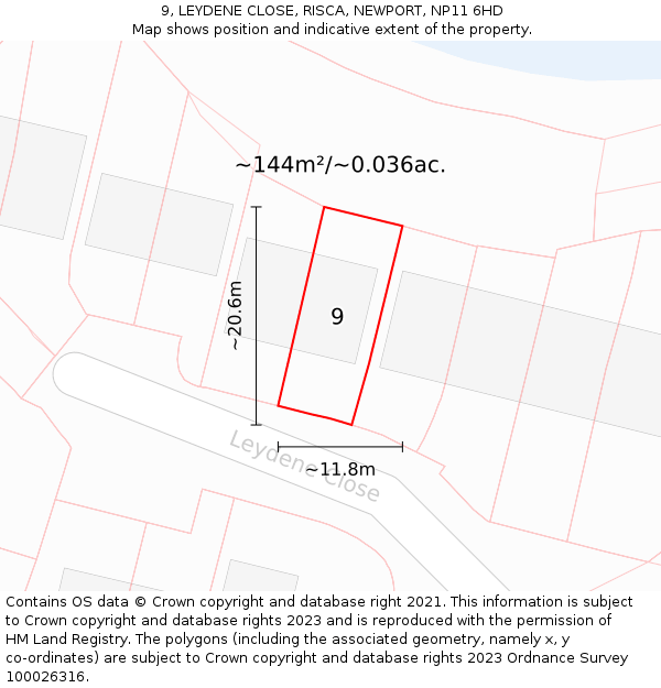9, LEYDENE CLOSE, RISCA, NEWPORT, NP11 6HD: Plot and title map