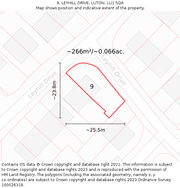 9, LEYHILL DRIVE, LUTON, LU1 5QA: Plot and title map