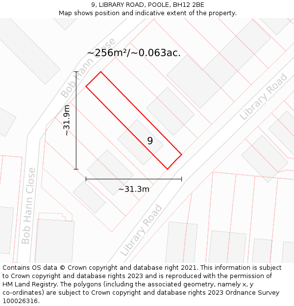 9, LIBRARY ROAD, POOLE, BH12 2BE: Plot and title map