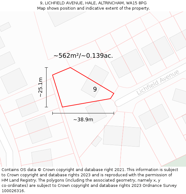 9, LICHFIELD AVENUE, HALE, ALTRINCHAM, WA15 8PG: Plot and title map