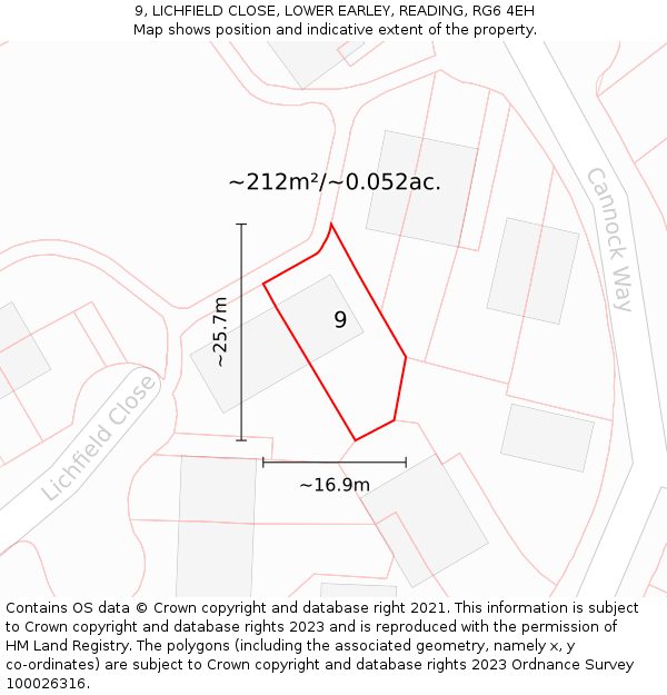 9, LICHFIELD CLOSE, LOWER EARLEY, READING, RG6 4EH: Plot and title map