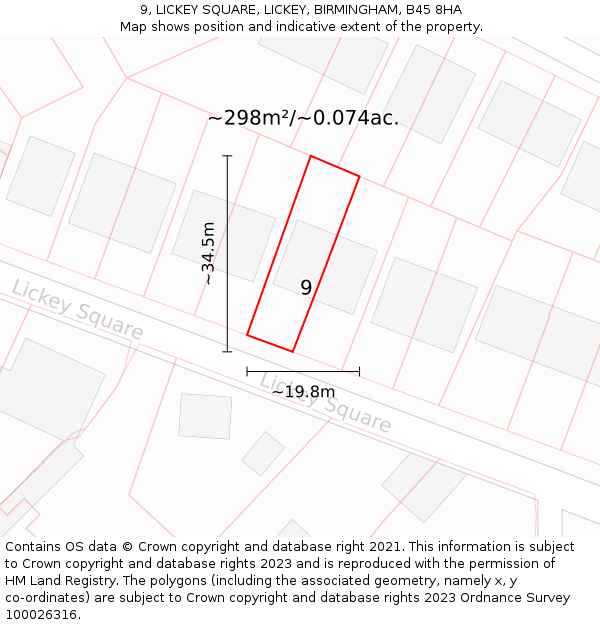9, LICKEY SQUARE, LICKEY, BIRMINGHAM, B45 8HA: Plot and title map