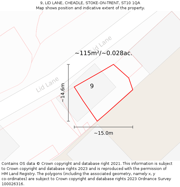 9, LID LANE, CHEADLE, STOKE-ON-TRENT, ST10 1QA: Plot and title map