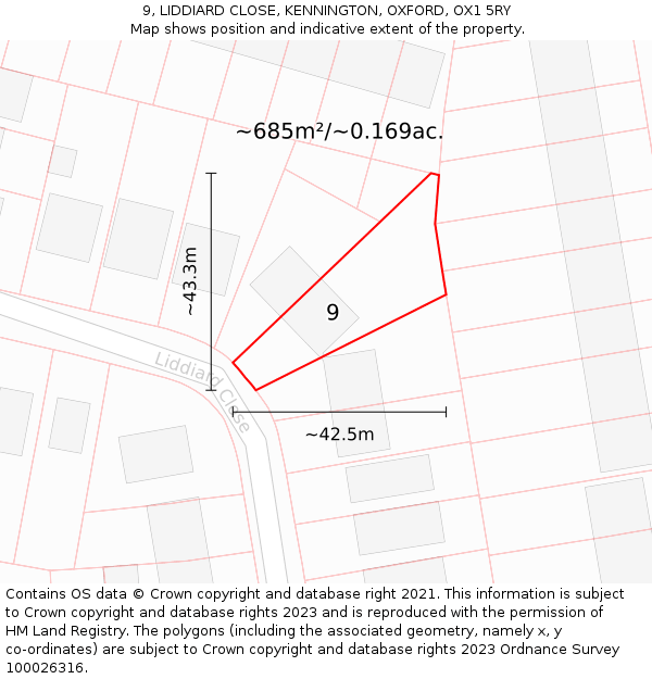 9, LIDDIARD CLOSE, KENNINGTON, OXFORD, OX1 5RY: Plot and title map
