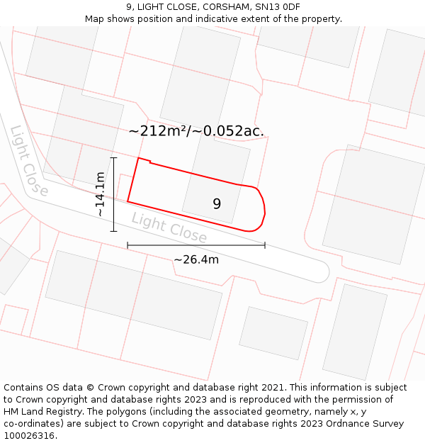 9, LIGHT CLOSE, CORSHAM, SN13 0DF: Plot and title map