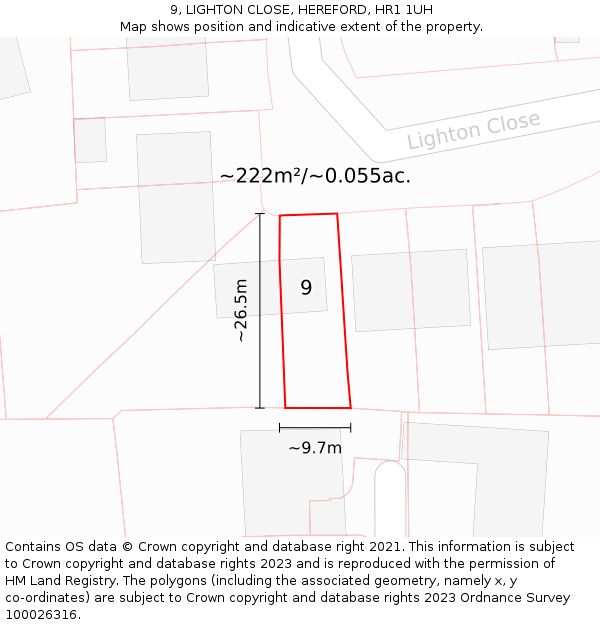 9, LIGHTON CLOSE, HEREFORD, HR1 1UH: Plot and title map