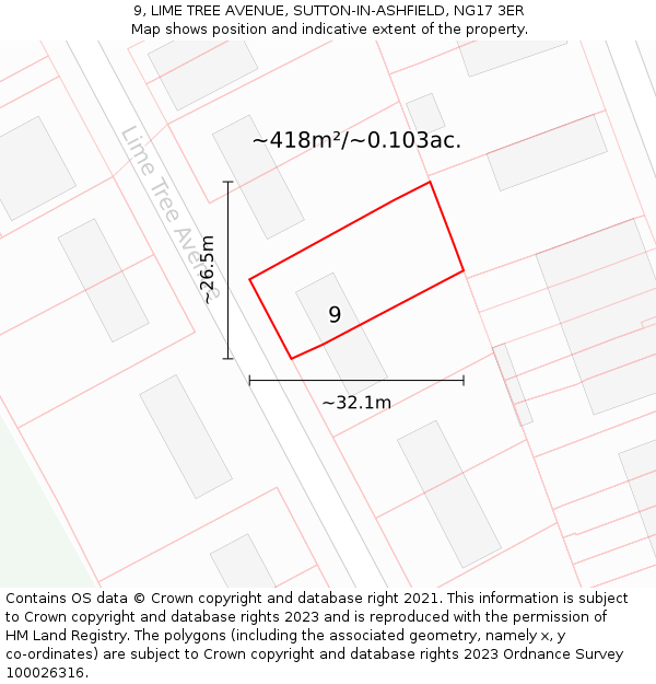 9, LIME TREE AVENUE, SUTTON-IN-ASHFIELD, NG17 3ER: Plot and title map