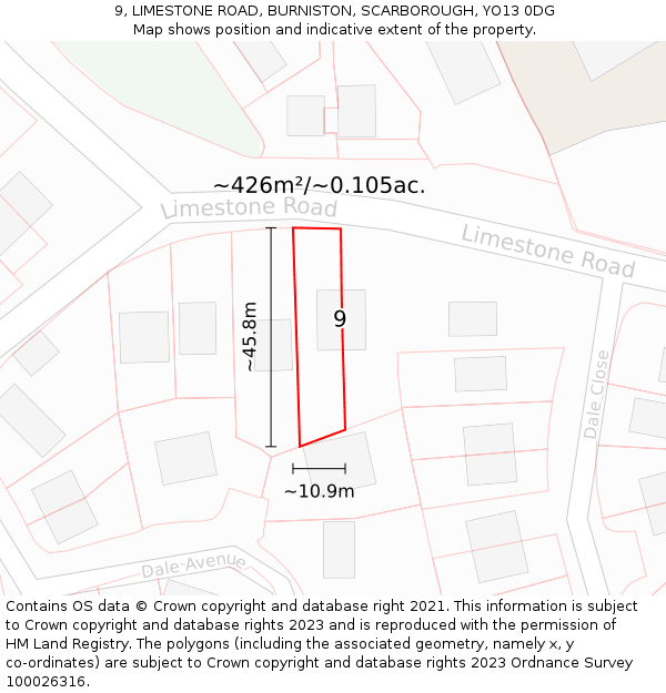 9, LIMESTONE ROAD, BURNISTON, SCARBOROUGH, YO13 0DG: Plot and title map