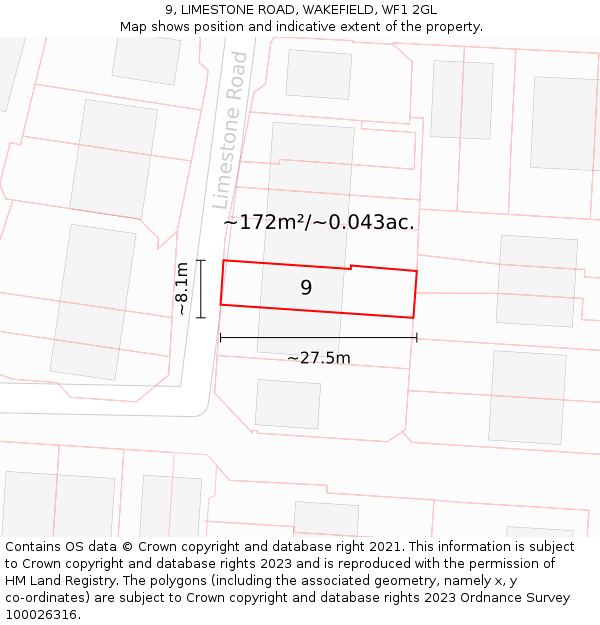 9, LIMESTONE ROAD, WAKEFIELD, WF1 2GL: Plot and title map