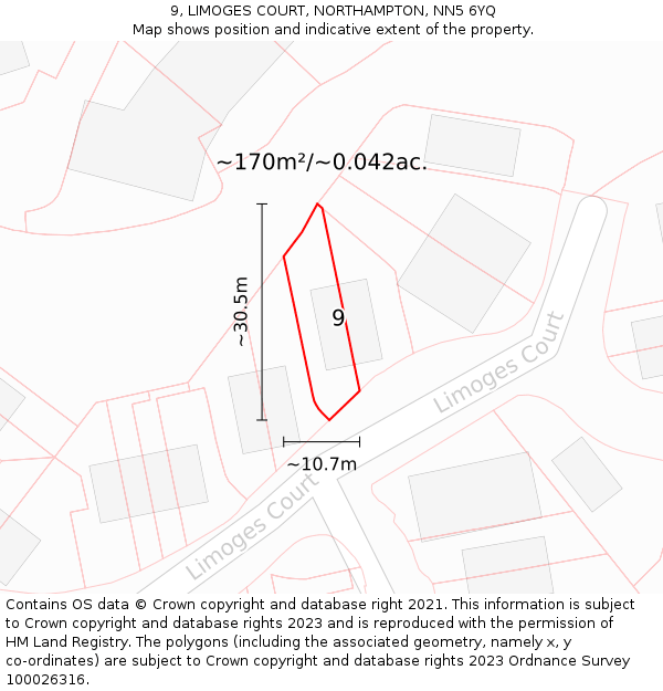 9, LIMOGES COURT, NORTHAMPTON, NN5 6YQ: Plot and title map