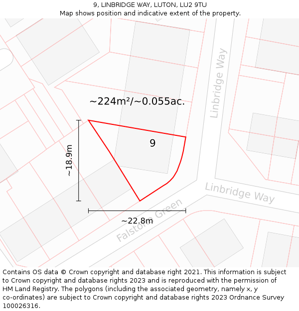 9, LINBRIDGE WAY, LUTON, LU2 9TU: Plot and title map