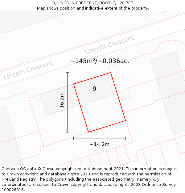 9, LINCOLN CRESCENT, BOOTLE, L20 7EB: Plot and title map