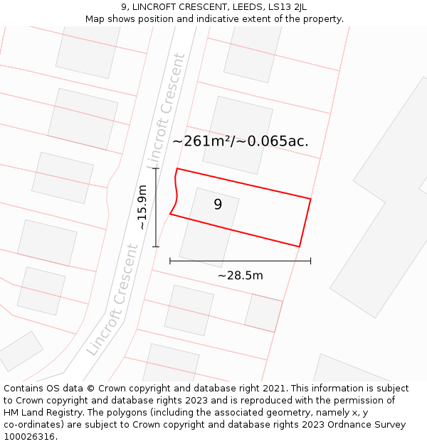 9, LINCROFT CRESCENT, LEEDS, LS13 2JL: Plot and title map