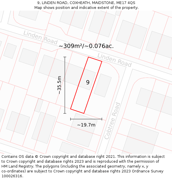 9, LINDEN ROAD, COXHEATH, MAIDSTONE, ME17 4QS: Plot and title map