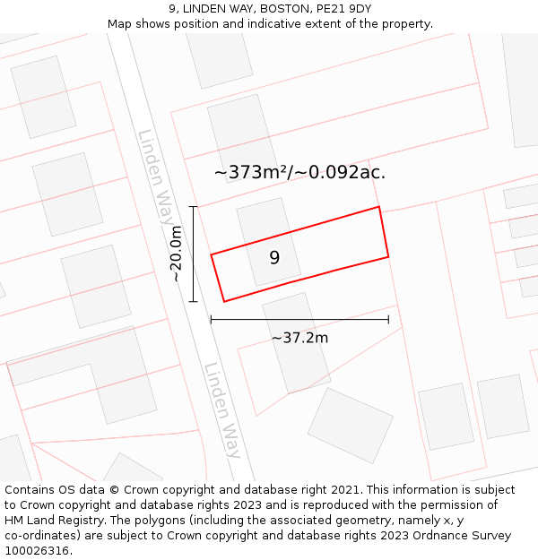 9, LINDEN WAY, BOSTON, PE21 9DY: Plot and title map