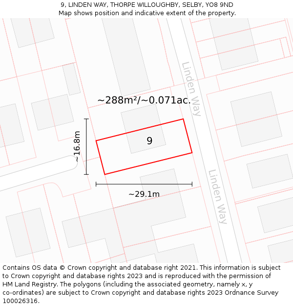 9, LINDEN WAY, THORPE WILLOUGHBY, SELBY, YO8 9ND: Plot and title map