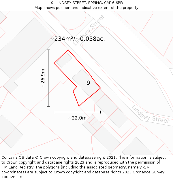9, LINDSEY STREET, EPPING, CM16 6RB: Plot and title map