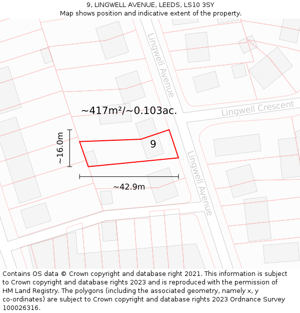 9, LINGWELL AVENUE, LEEDS, LS10 3SY: Plot and title map