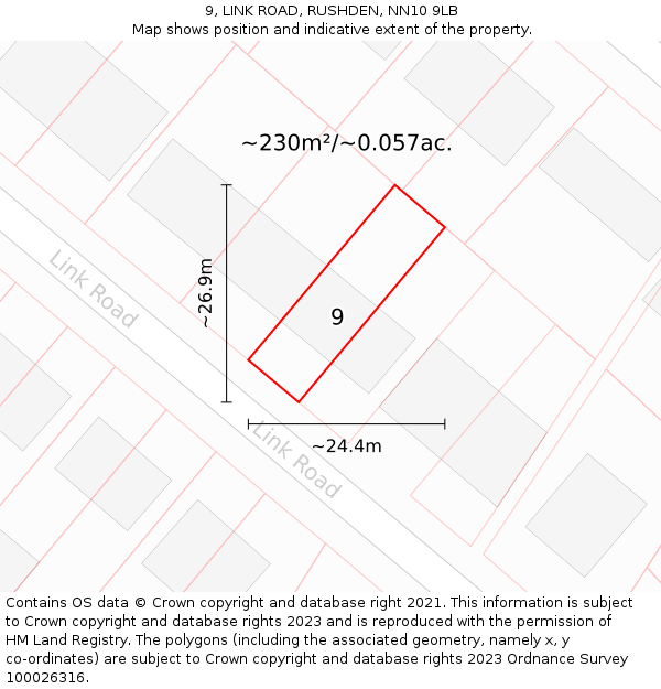 9, LINK ROAD, RUSHDEN, NN10 9LB: Plot and title map