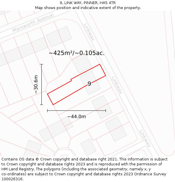 9, LINK WAY, PINNER, HA5 4TR: Plot and title map
